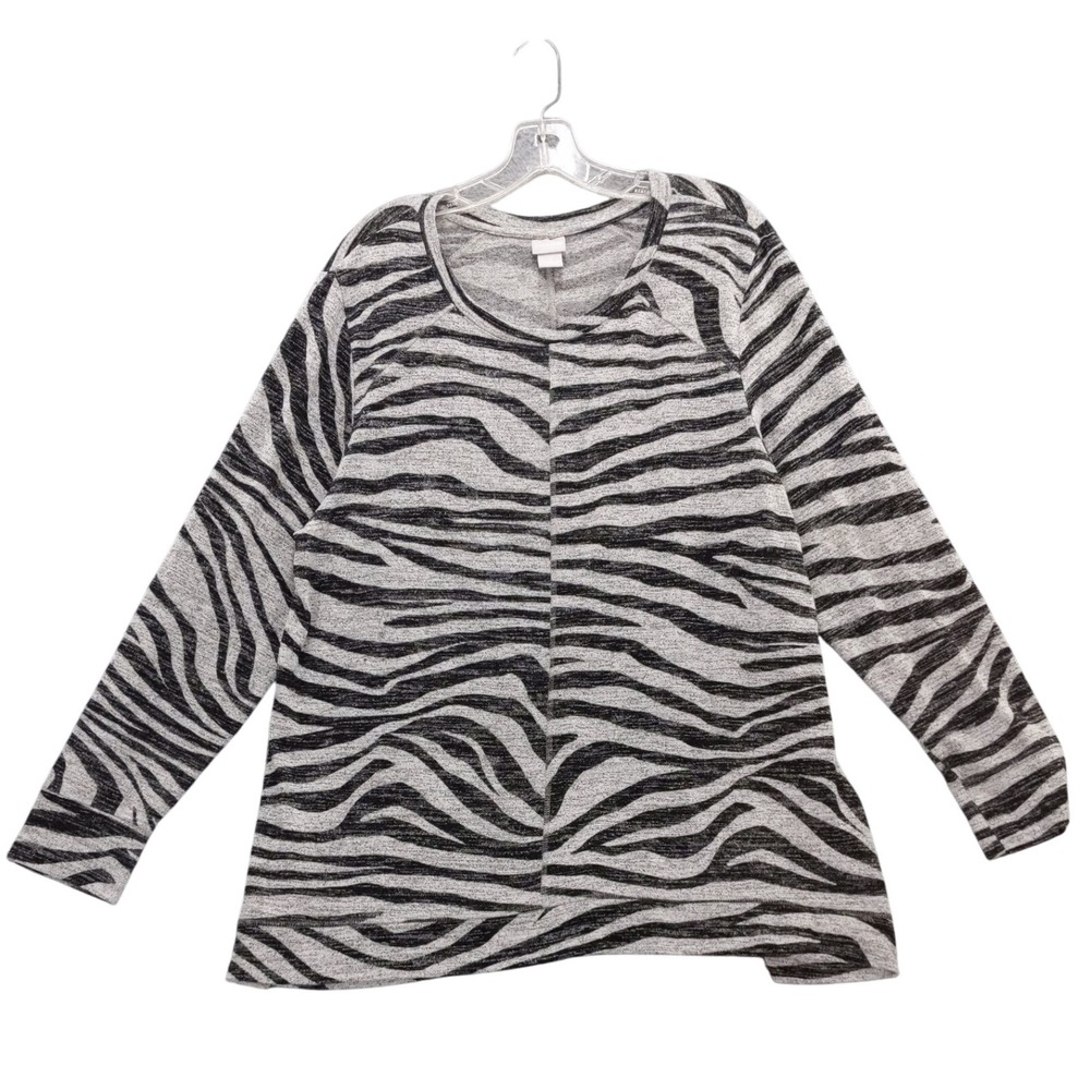 Chicos Zenergy Zebra Print Long Sleeve Topā Women's Size 3 (12/14) Gray Black